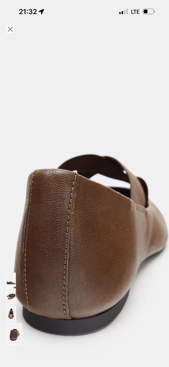 Zara Kahverengi Deri Kadın Babetler - Görsel 3