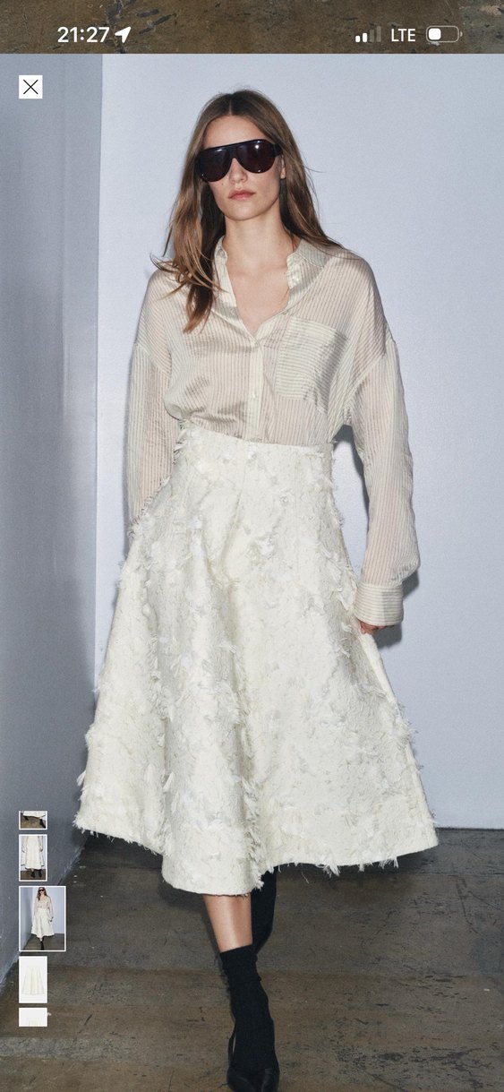 Zara Drapeli Beyaz Uzun Kadın Etek - Görsel 4