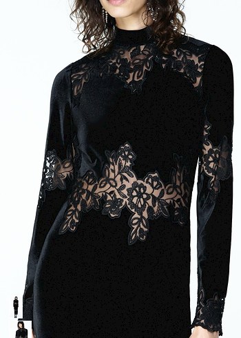 Zara Dantel Detaylı Siyah Uzun Kadın Elbise - Görsel 2