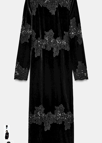 Zara Dantel Detaylı Siyah Uzun Kadın Elbise - Görsel 3