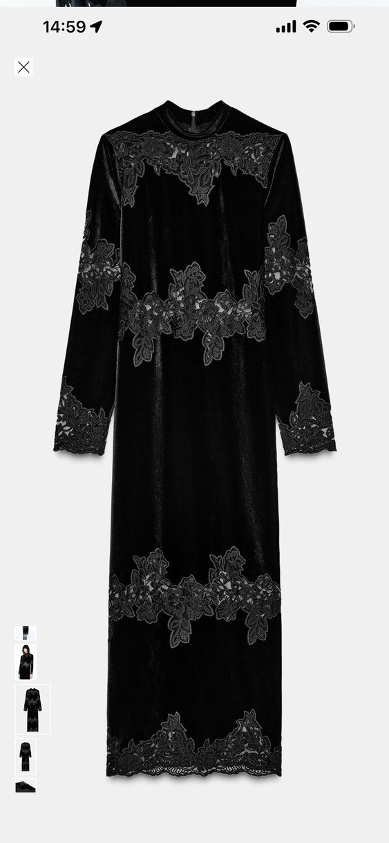 Zara Dantel Detaylı Siyah Uzun Kadın Elbise - Görsel 3