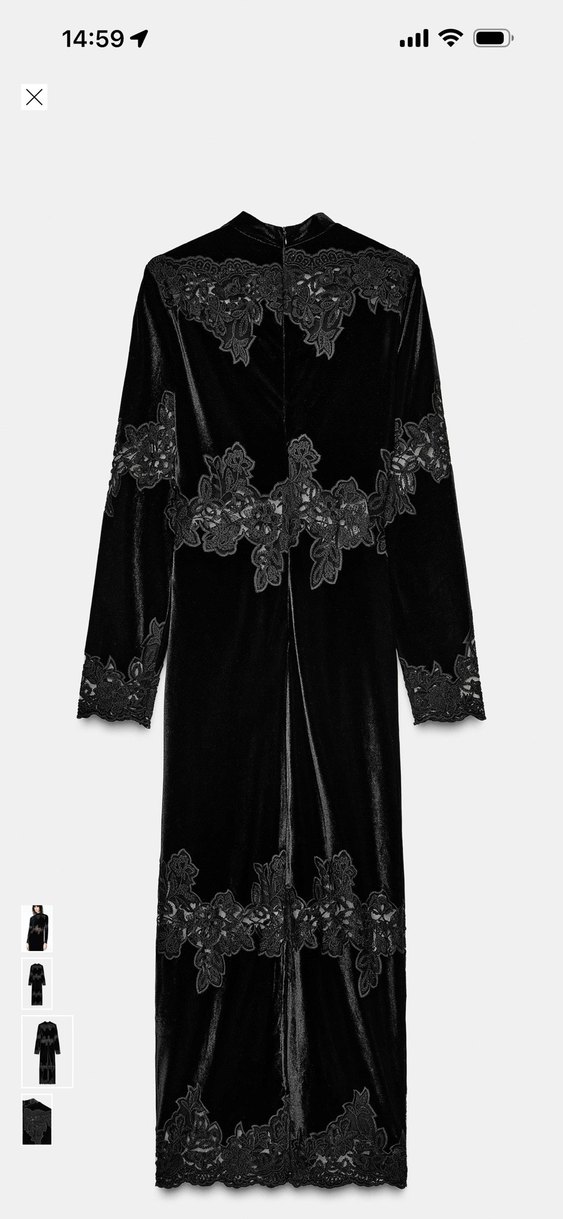 Zara Dantel Detaylı Siyah Uzun Kadın Elbise - Görsel 4