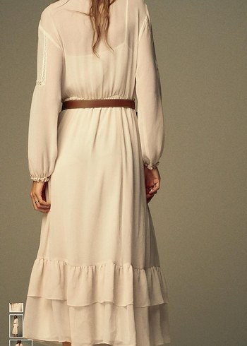 Zara Bej Uzun Bohem Deri Kemerli Elbise - Görsel 4