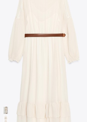 Zara Bej Uzun Bohem Deri Kemerli Elbise - Görsel 7