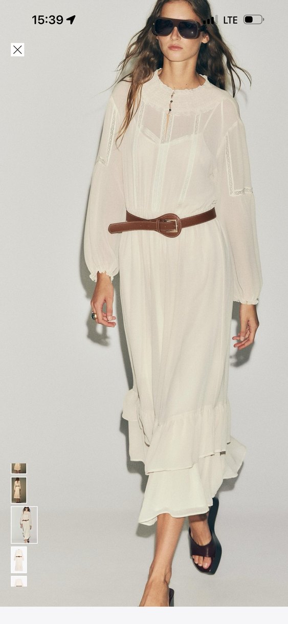 Zara Bej Uzun Bohem Deri Kemerli Elbise - Görsel 5