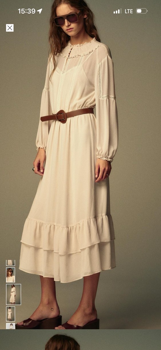 Zara Bej Uzun Bohem Deri Kemerli Elbise - Görsel 3