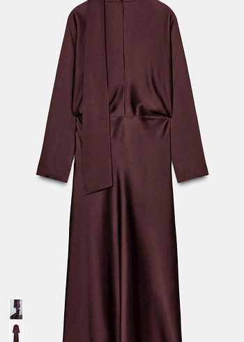 Zara Bordo Uzun V Yaka Drapeli Kadın Elbise - Görsel 5