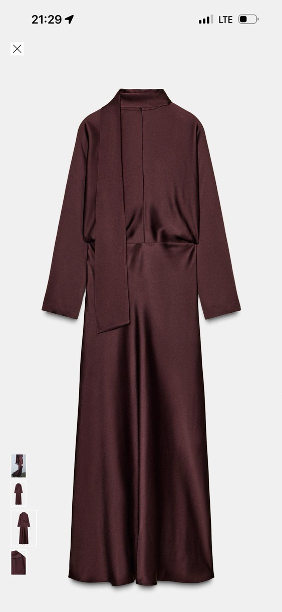 Zara Bordo Uzun V Yaka Drapeli Kadın Elbise - Görsel 5