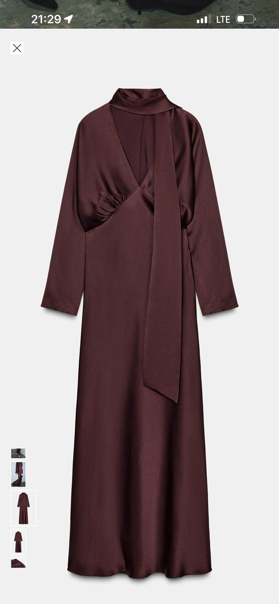 Zara Bordo Uzun V Yaka Drapeli Kadın Elbise - Görsel 4