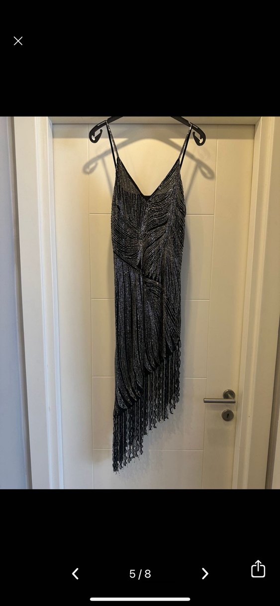 Zara Siyah İşlemeli Drapeli Uzun Abiye Elbise - Görsel 5