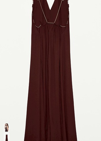 Zara Bordo Zincir Detaylı Uzun  Elbise - Görsel 5