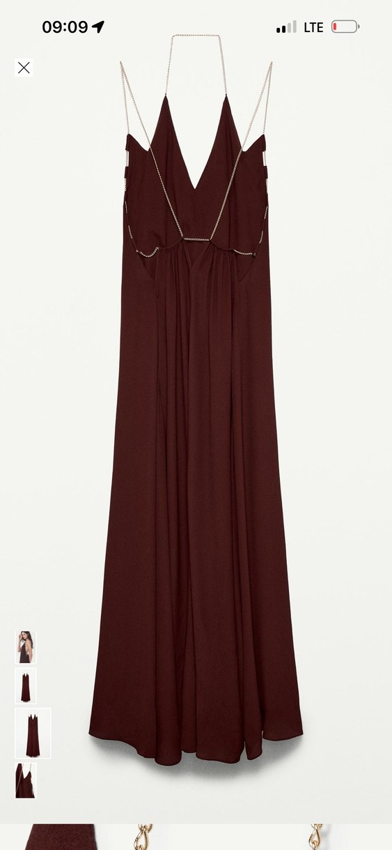 Zara Bordo Zincir Detaylı Uzun  Elbise - Görsel 5