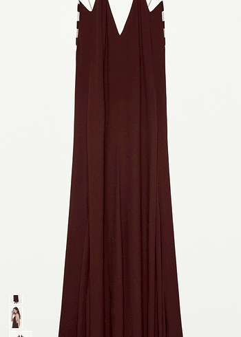 Zara Zincir Detaylı Bordo Uzun Elbise - Görsel 4