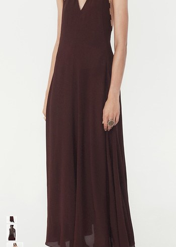 Zara Zincir Detaylı Bordo Uzun Elbise - Görsel 3