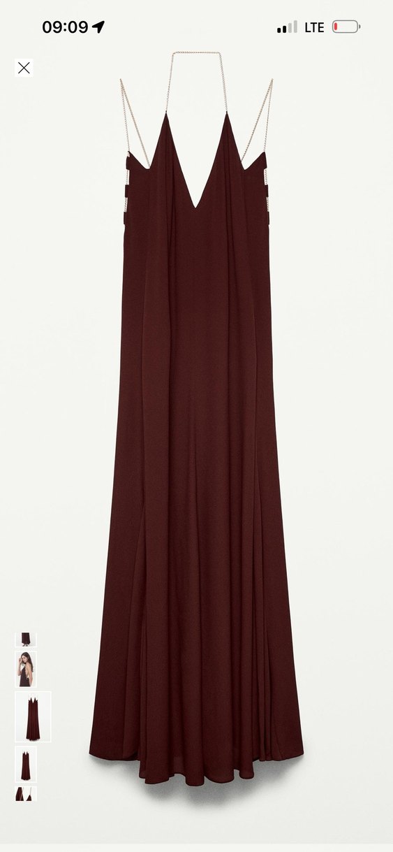 Zara Zincir Detaylı Bordo Uzun Elbise - Görsel 4