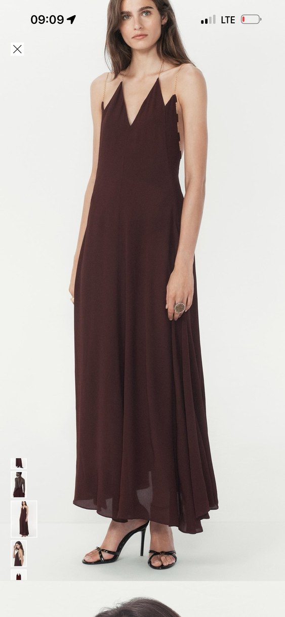 Zara Zincir Detaylı Bordo Uzun Elbise - Görsel 3