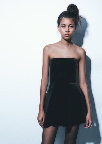 Zara Siyah Straplez Midi Kadın tulum Elbise