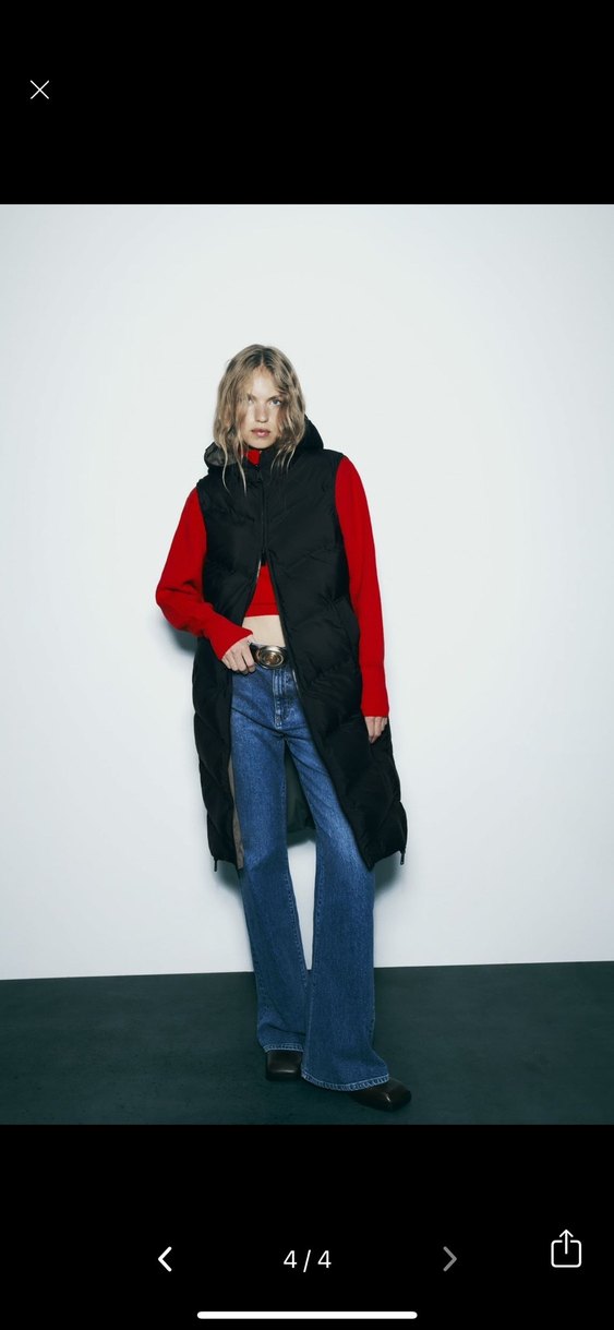 Zara Kadın Siyah Uzun Kesim Fermuarlı Şişme Yelek - Görsel 4