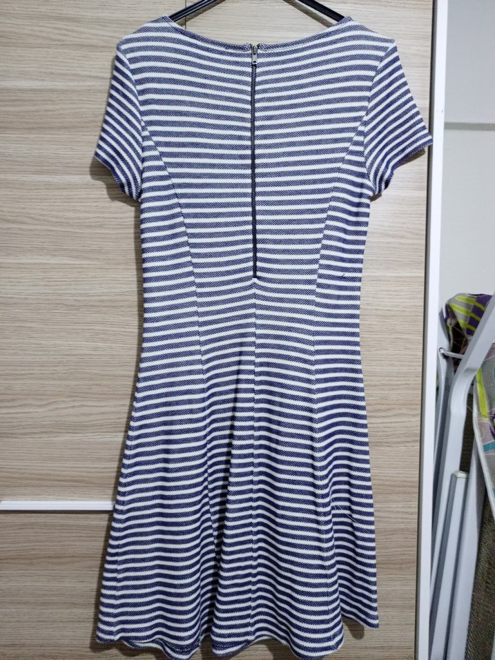 Çizgili Kısa Kollu Midi Elbise - Görsel 2