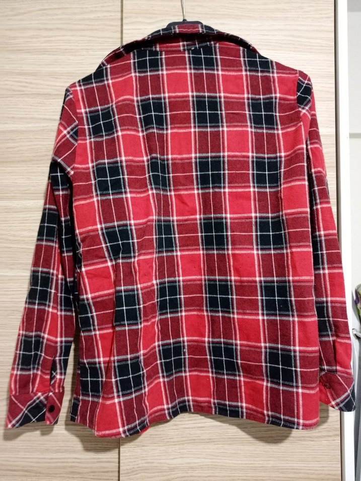 Vintage Kırmızı Ekose Düğmeli Kadın Gömlek - Görsel 2