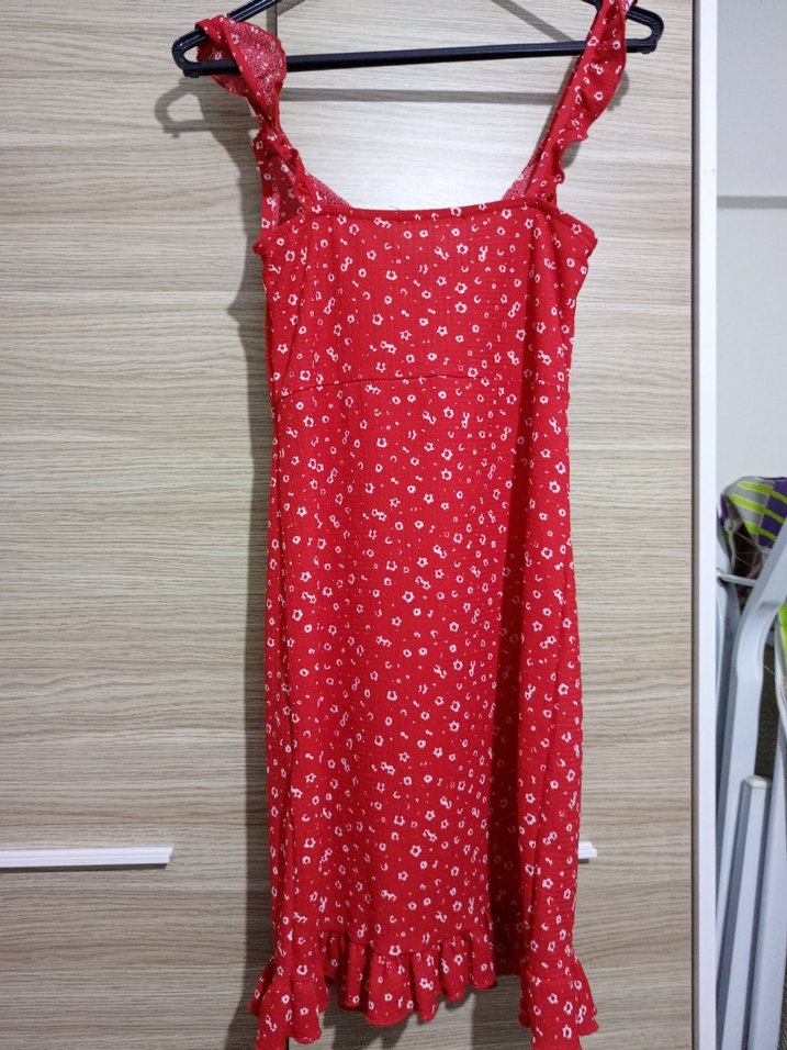 Kırmızı Fırfırlı Midi Elbise - Görsel 2