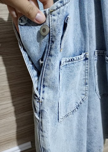 Diğer Mavi Denim Midi Kısa Tulum