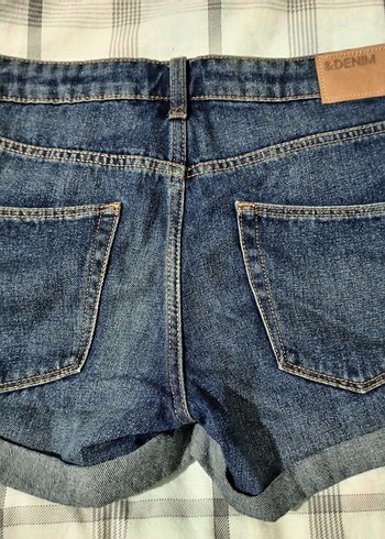 Kadın Vintage Mavi Denim Mini Düşük bel Şort - Görsel 2