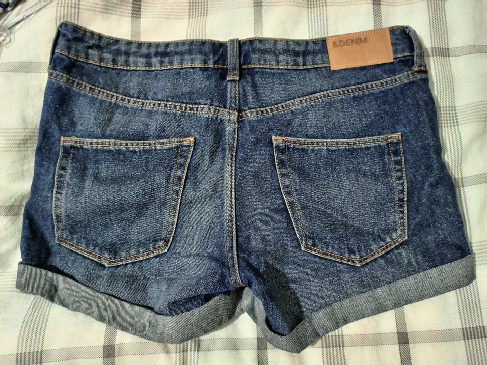 Kadın Vintage Mavi Denim Mini Düşük bel Şort - Görsel 2