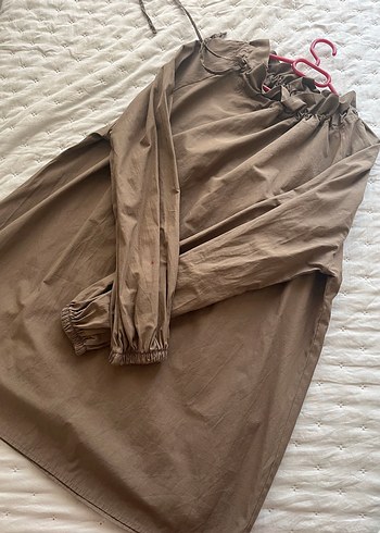 Bej Keten Kadın Tunik Ruffle Detaylı m-l beden - Görsel 2