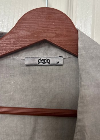 Gri Keten Kadın Düğmeli Gömlek - Görsel 2