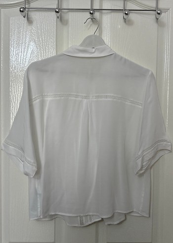 Düğmeli Beyaz Kısa Kollu Keten Gömlek - Görsel 6