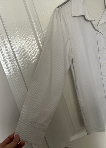 Bej V Yaka Uzun Kollu Pamuklu Gömlek - Görsel 4