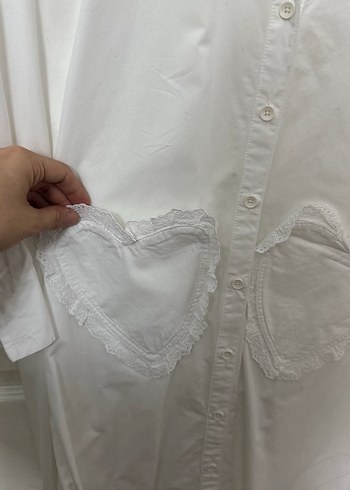 Uzun Kollu Beyaz Keten Gömlek Elbise - Görsel 4