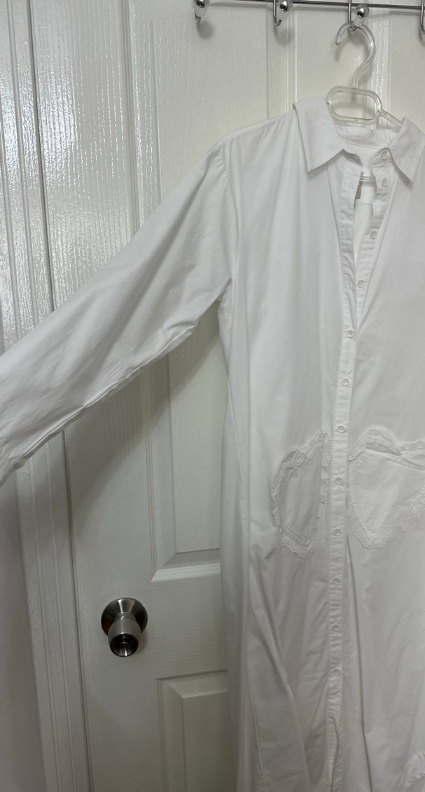 Uzun Kollu Beyaz Keten Gömlek Elbise - Görsel 2