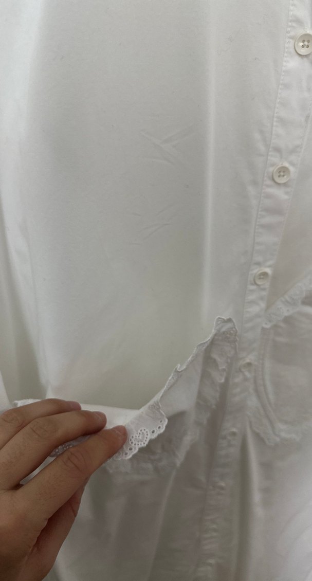 Uzun Kollu Beyaz Keten Gömlek Elbise - Görsel 3