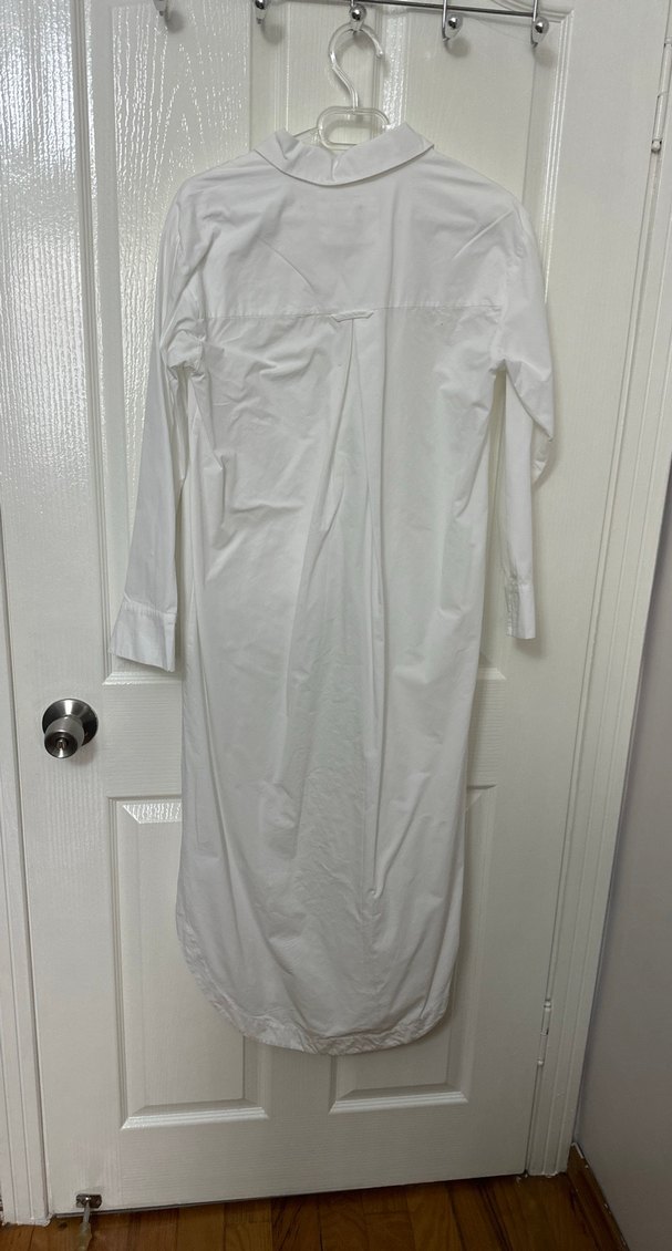 Uzun Kollu Beyaz Keten Gömlek Elbise - Görsel 5