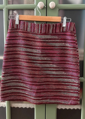 Bordo Çizgili Triko Mini Etek - Görsel 5