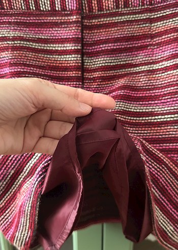 Bordo Çizgili Triko Mini Etek - Görsel 4