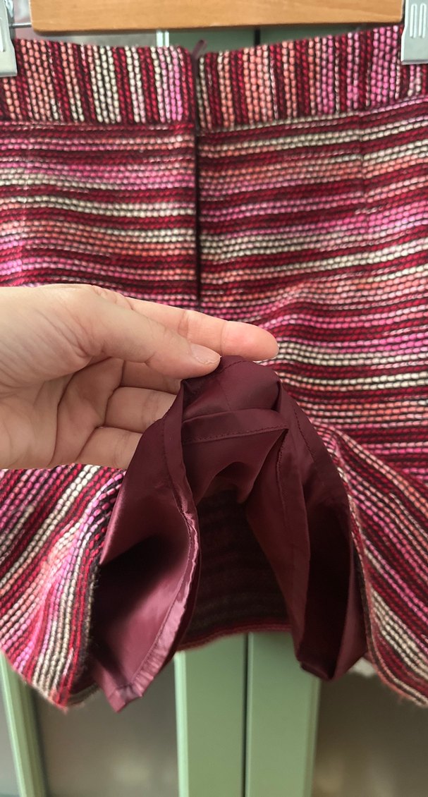 Bordo Çizgili Triko Mini Etek - Görsel 4