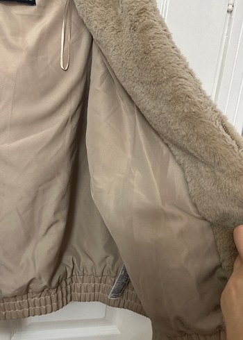 Bej Kapüşonlu Kadın Peluş Ceket - Görsel 3
