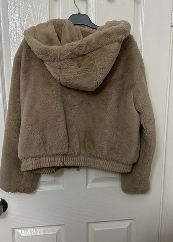 Bej Kapüşonlu Kadın Peluş Ceket - Görsel 5
