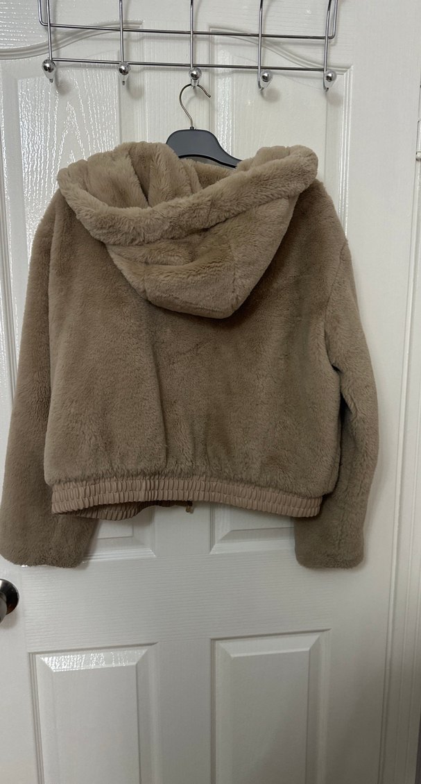 Bej Kapüşonlu Kadın Peluş Ceket - Görsel 5