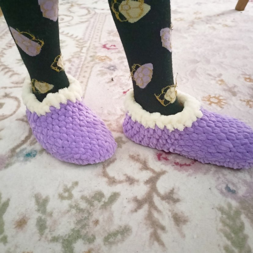 Mor Örgü Kız Çocuk Sıcak Ev Terliği - Görsel 2