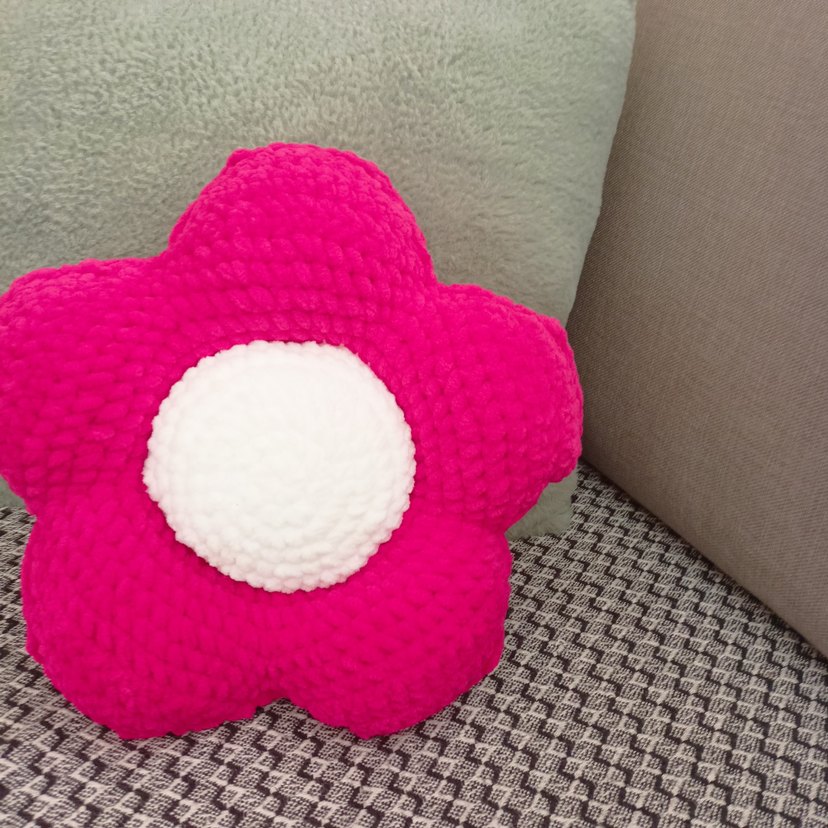 Pembe Çiçek Desenli Örgü Çocuk Yastığı - Görsel 2