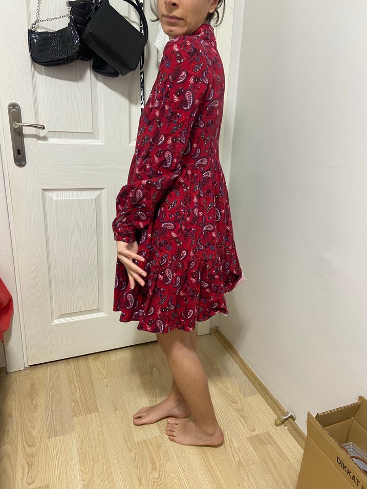 Bordo Bohem Uzun Kollu Midi Elbise - Görsel 2