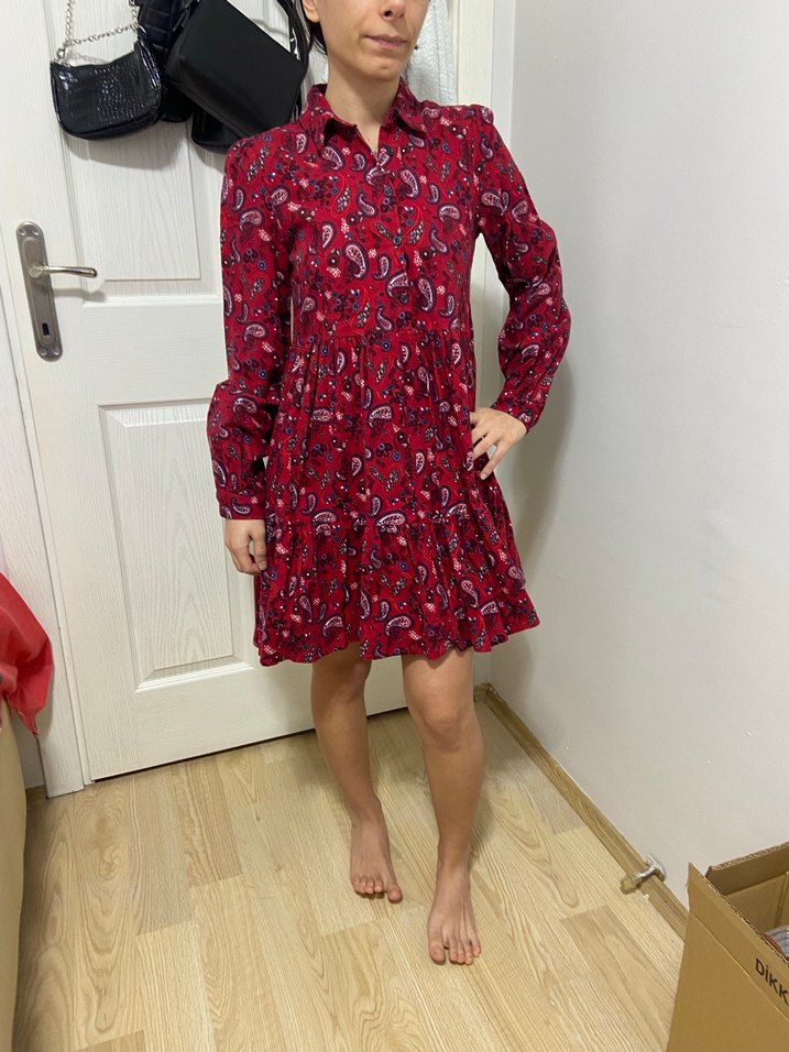 Bordo Bohem Uzun Kollu Midi Elbise - Görsel 3