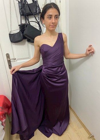 Kadın Mor Drapeli Uzun abiye - Görsel 5