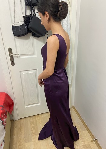 Kadın Mor Drapeli Uzun abiye - Görsel 6