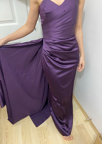 Kadın Mor Drapeli Uzun abiye - Görsel 4