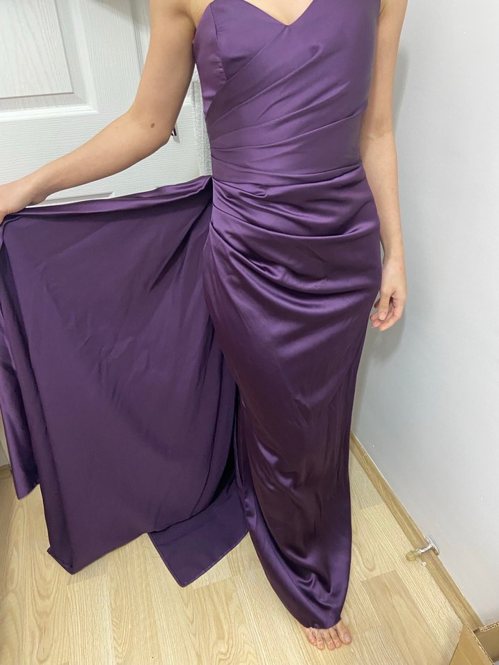 Kadın Mor Drapeli Uzun abiye - Görsel 4